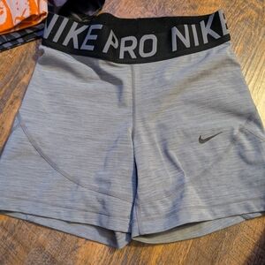 Nike Pro Gray Athletic Shorts with Black Waistband